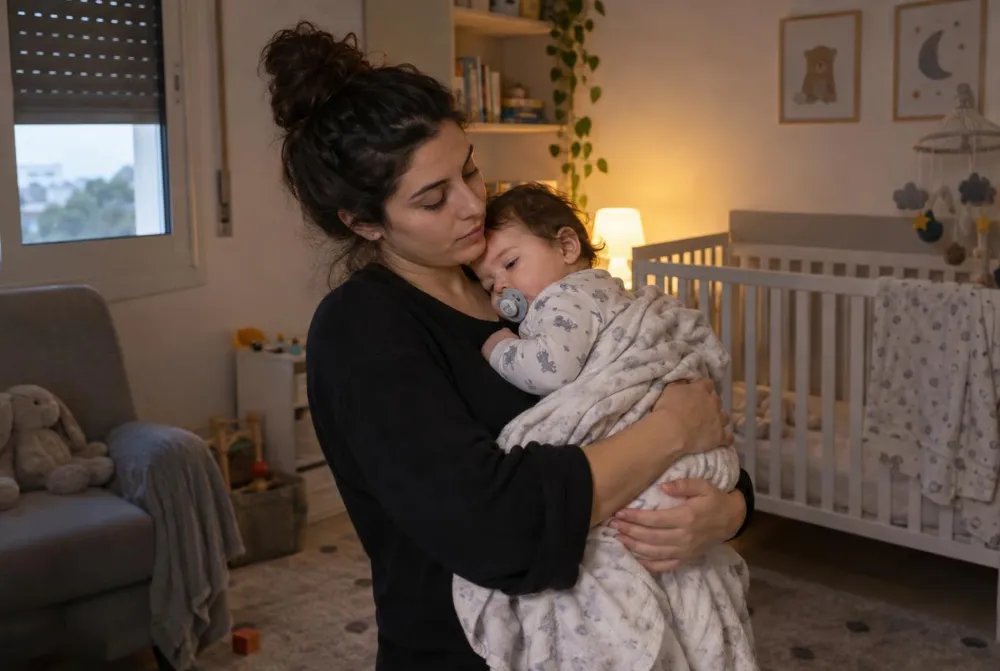 הורה ותינוק במהלך שגרת שינה רגועה בבית